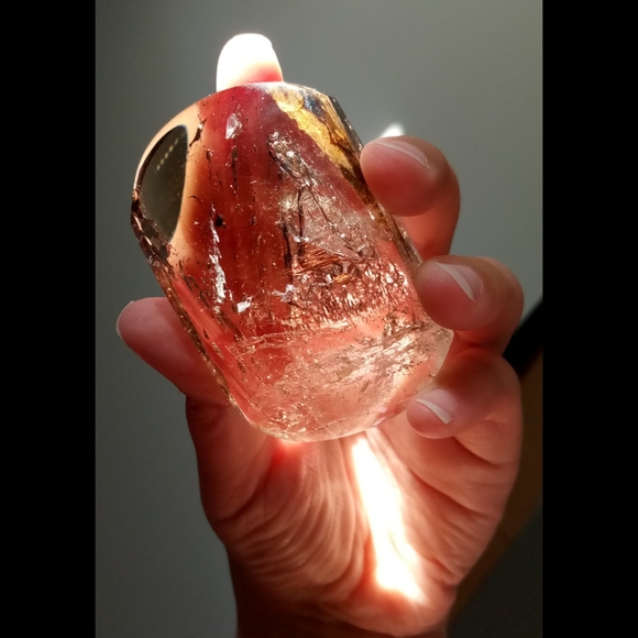 HUGE Enhydro Smoky Quartz Crystal w/ 🌈s, Polished (see video) - Picture 4 of 8